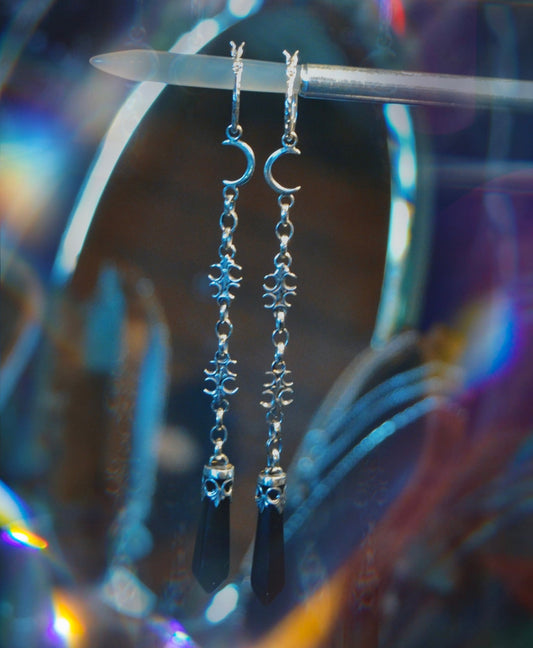 Black Obsidian Custom Moon Drop Earrings