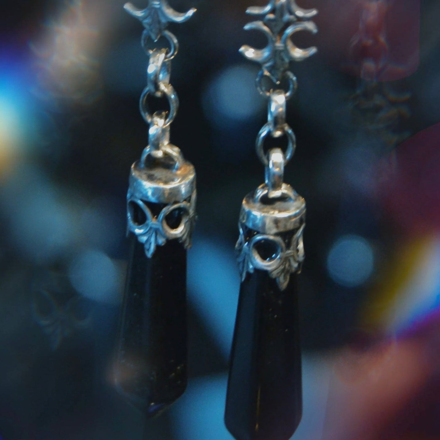 Black Obsidian Custom Moon Drop Earrings