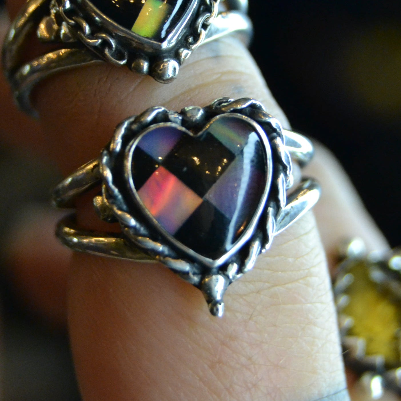 Aurora Chequered Opal Heart Ring