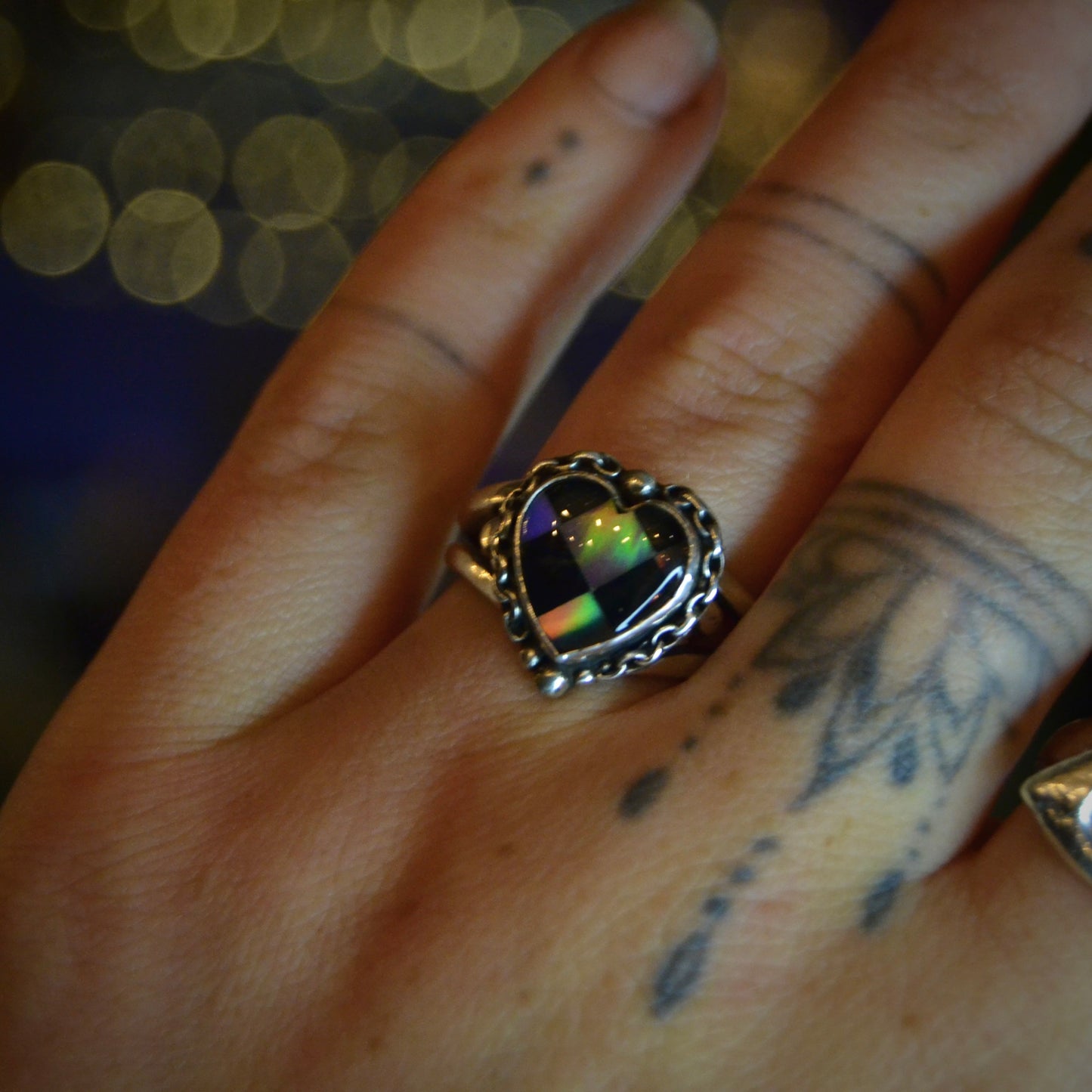 Aurora Chequered Opal Heart Ring