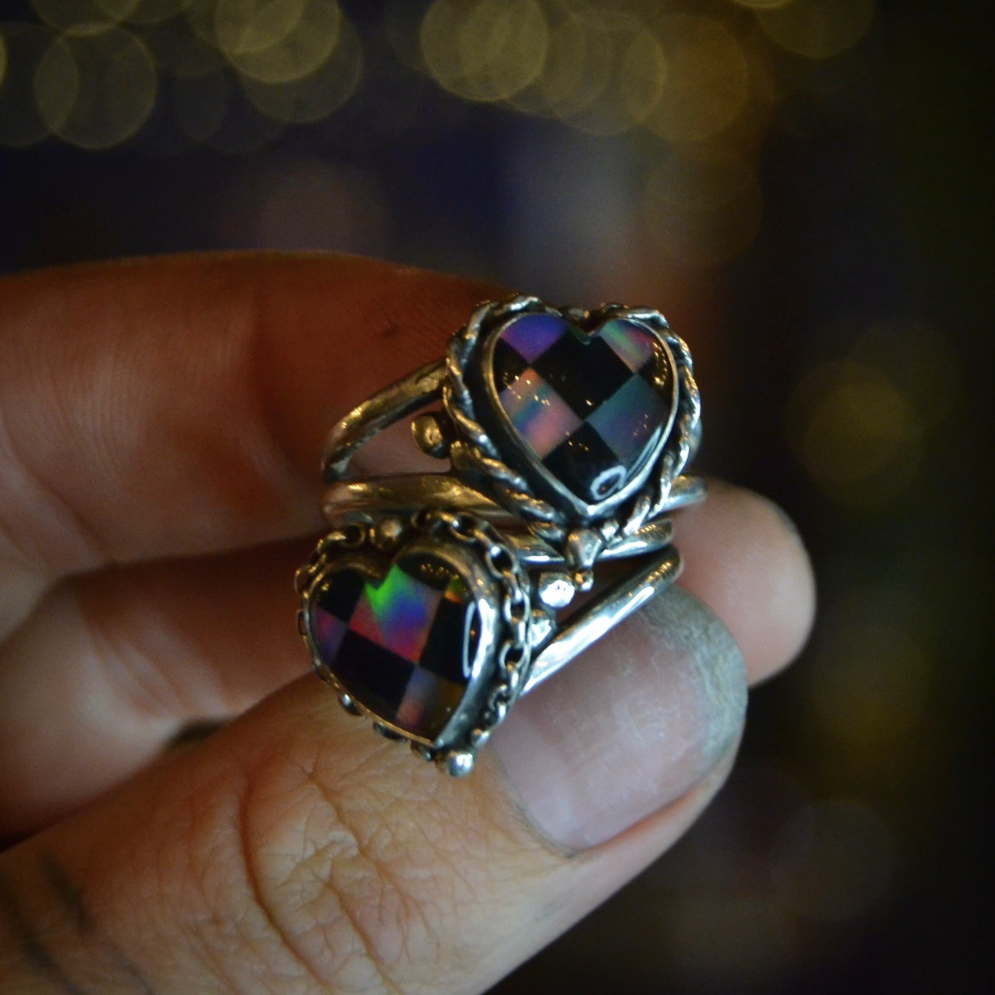 Aurora Chequered Opal Heart Ring