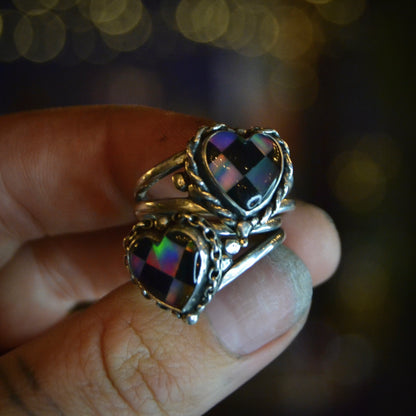 Aurora Chequered Opal Heart Ring