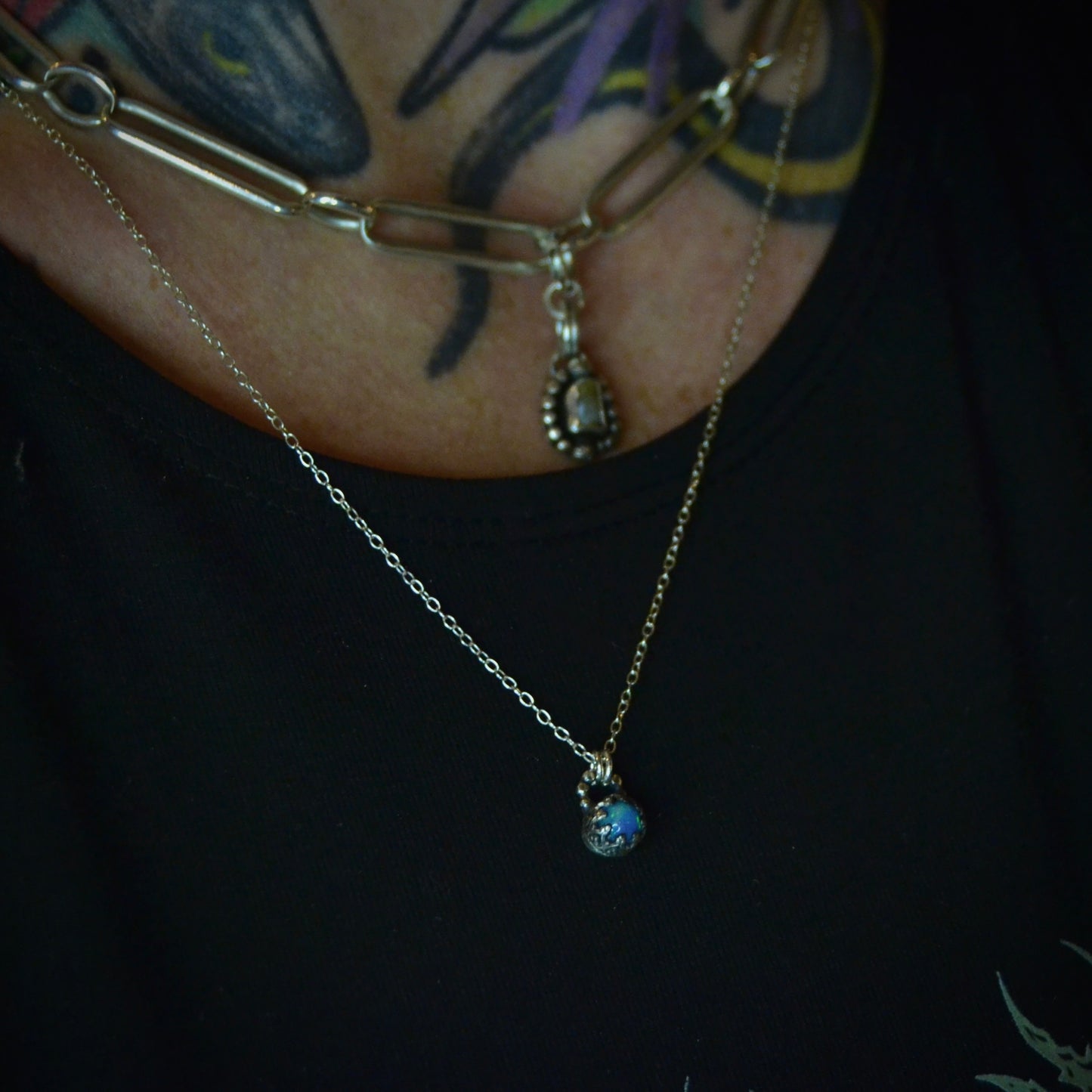 Ocean Blue Mini Opal Pendant and Chain