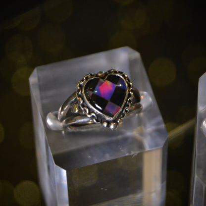 Aurora Chequered Opal Heart Ring
