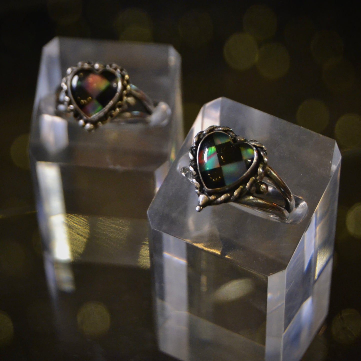 Aurora Chequered Opal Heart Ring